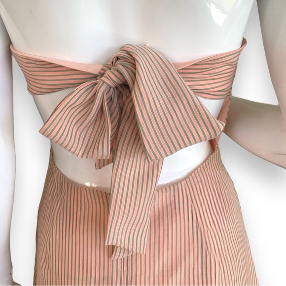 J.O.A. PEACH/GREY PINSTRIPED HALTER TOP SUNDRESS WITH TIE BOW BACK. WOMEN SZ SM - Picture 7 of 10